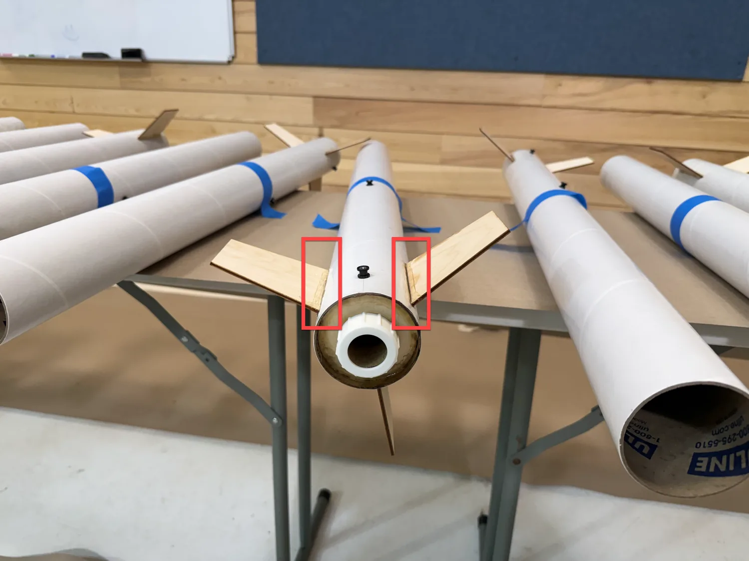The two joints to fill in this position. Roll the rocket and repeat twice more for the other four.
