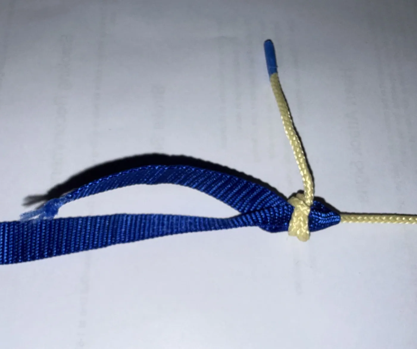 Finished double sheet bend joining nylon to Kevlar.